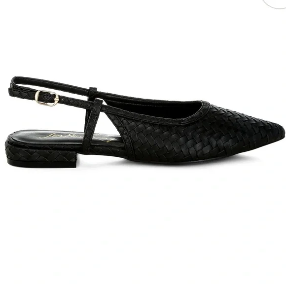 LONDON RAG WOVEN BLACK SLINGBACKS FLATS SANDALS POINT TOE SIZE 6 NWT - Picture 2 of 8